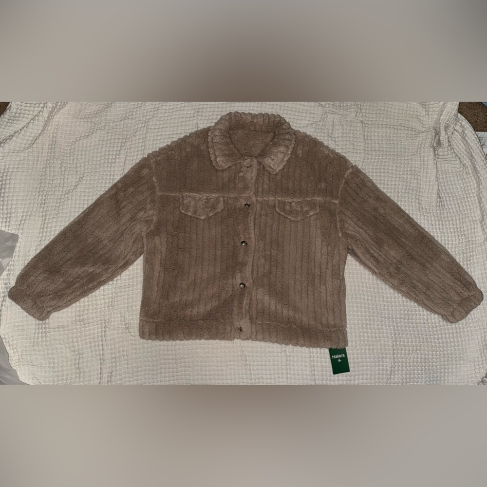 HALARA Women’s Long Sleeve Casual Sherpa Jacket in Cream NWT - Size Large - Picture 7 of 15